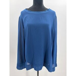 Mossimo Blue Layered Sheer Overlay Long Sleeve Blouse XL F18498289